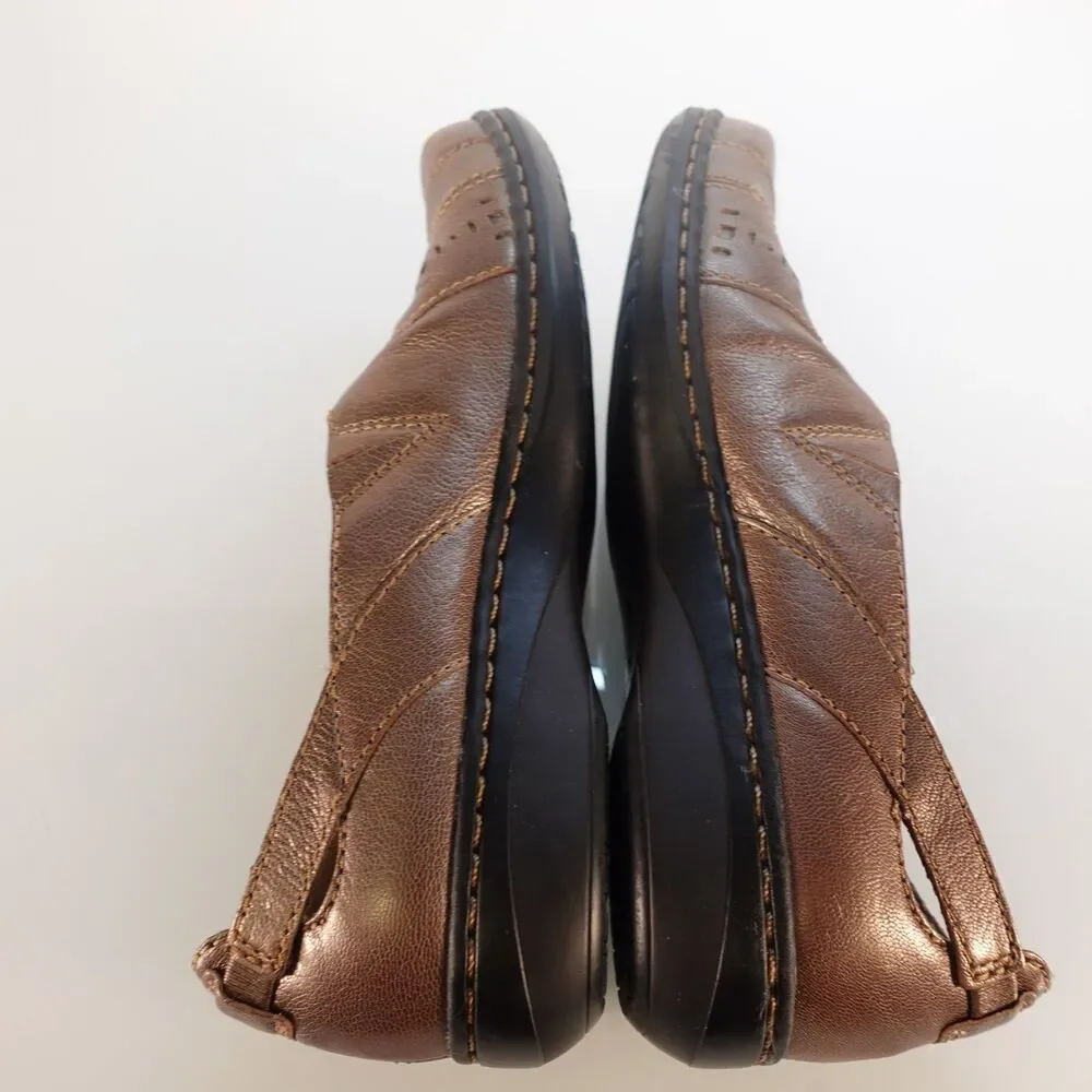 Women's Clarks Evianna Fig Leather Slip on Comfort Shoes Pewter Size 8 Narrow